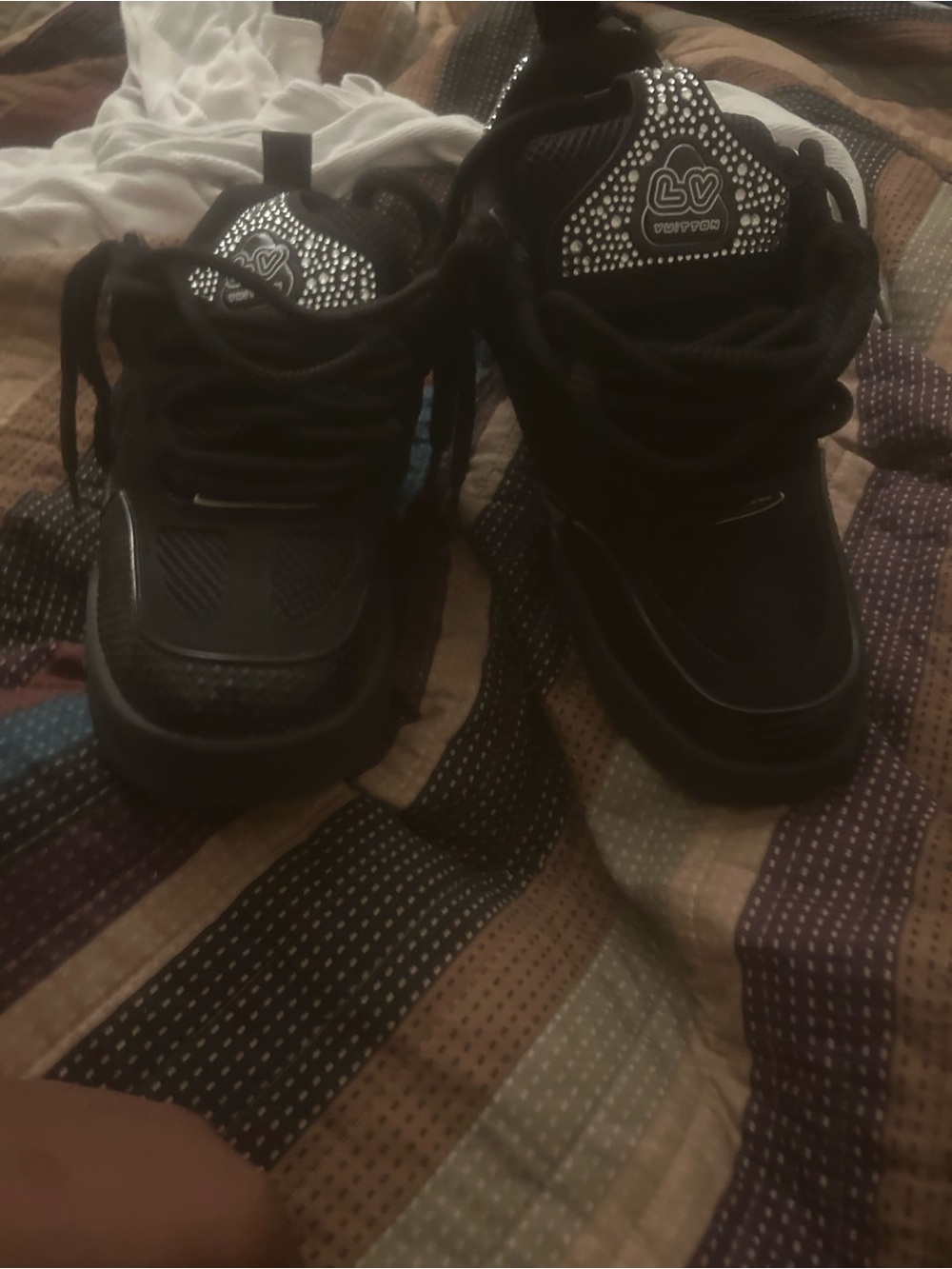 Louis Vuitton Black Kids' LV Glitter Accent Sneakers